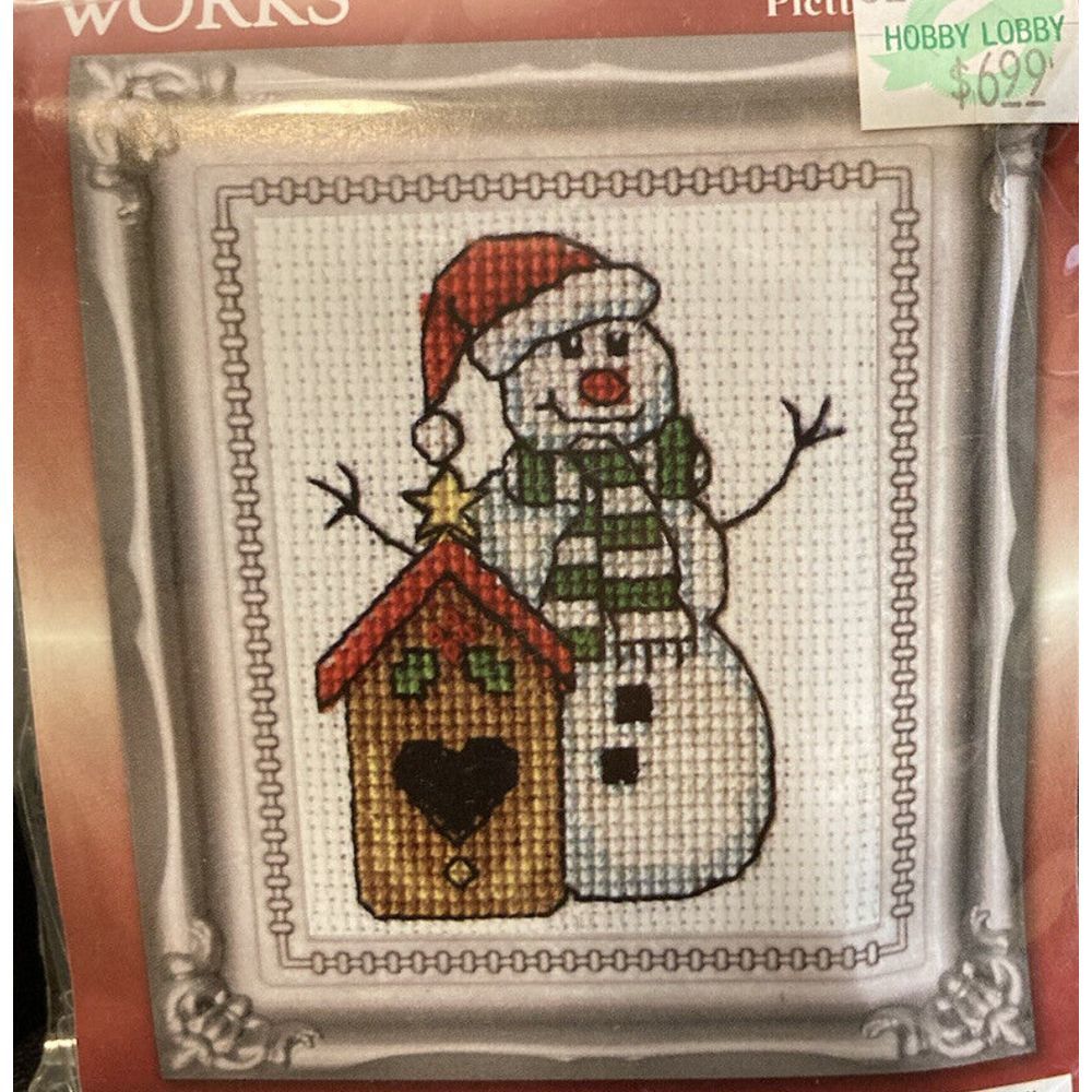 Christmas Counted‎ Cross Stitch 515 Design Works Snowman Kit Frame Cloth Floss